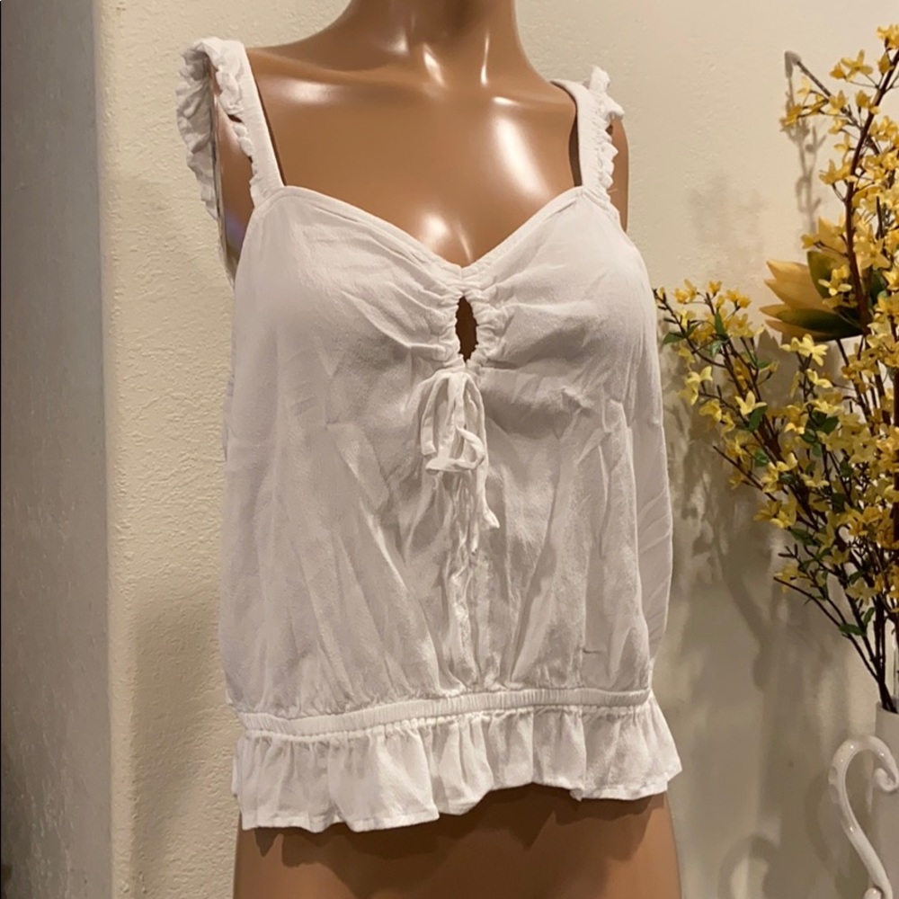 Express white ruffle strap top Sz L (1)